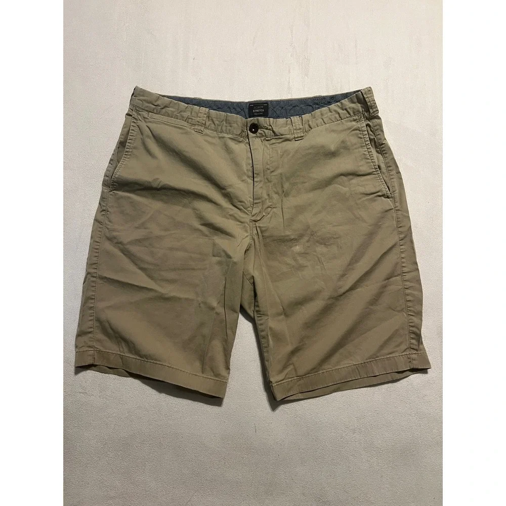 J.Crew Stretch Chino Shorts Mens 36 Beige Khaki Cotton Blend 9 Inch Inseam